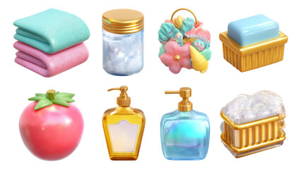 Colorful Collection of Isolated Bath Items with Transparent Background for Design