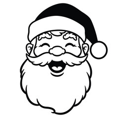 Black and white illustration of Santa Claus face with open mouth