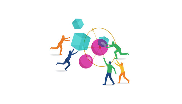 Team Collaboration and Abstract Structure Building Illustration