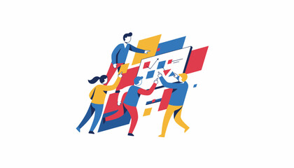 Business Team Collaboration and Data Analysis Strategy Meeting Illustration