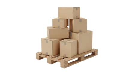 Stacked cardboard boxes on a wooden pallet against black background video 4k