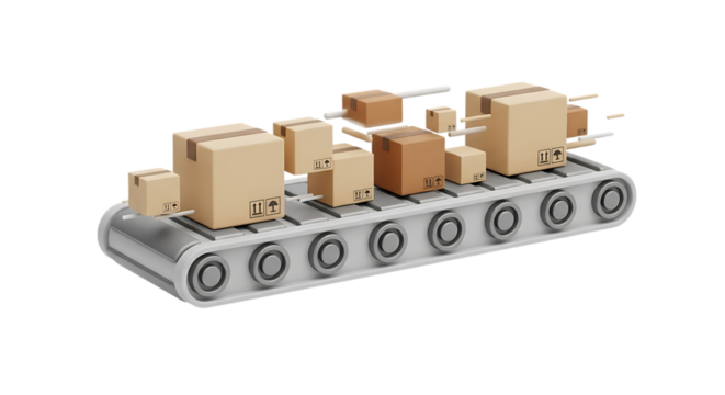 Conveyor belt with cardboard boxes against a black background view video 4k