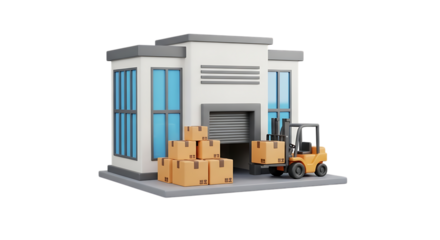 A warehouse with a forklift and boxes in a cartoon rendering style video 4k