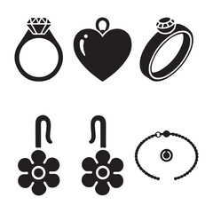 Vector art of collection of jewelry icons, including rings, earrings, and bracelet set and bundle silhouette art vector design