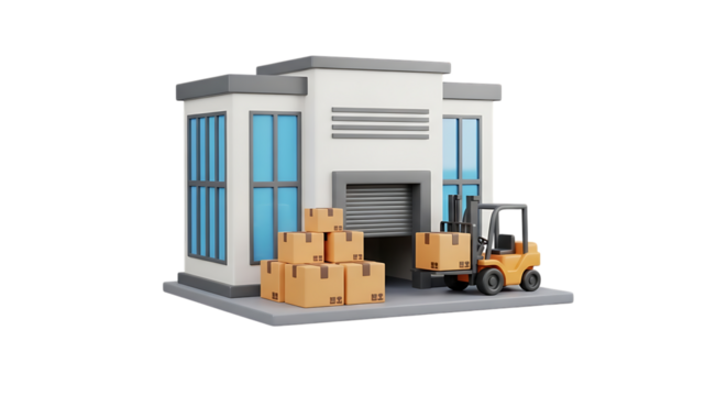 A warehouse with a forklift and boxes in a cartoon rendering style video 4k