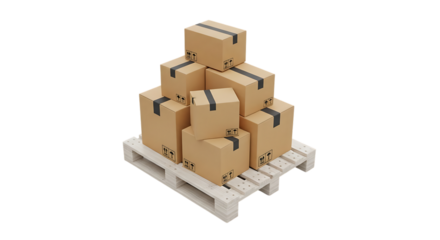 Stacked cardboard boxes with black tape on a white wooden pallet video 4k