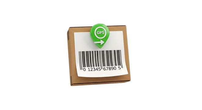 A cardboard box with a barcode label and a green gps location pin video 4k