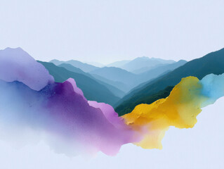Abstract watercolor mountains landscape with vibrant colors