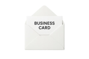 White envelope opening, revealing business card, transparent background