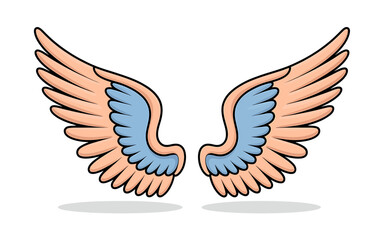 Obraz premium Angelic Wings in Peach and Sky Blue with Black Outlines a Symbol of Freedom and Creativity