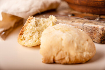 Close-up of a slice of homemade textured cookies on a table, selective focus