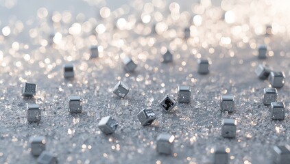 Crystalline Cubes, Scattered Fragments. A Study in Light and Reflection, Abstract Design.