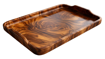 PNG of Elegant wooden serving tray with rich grain patterns and smooth finish, perfect for any dining occasion.