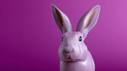 Obraz premium Colorful purple rabbit illustration with large ears and expressive eyes, set against a vibrant pink background, showcasing whimsical design and playful character in a captivating visual style