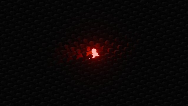 A Red glowing man standing in front of a large crowd, alone and lonely But also rebellious