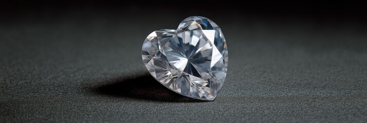 Sparkling heart-shaped diamond on gray surface reflecting light elegantly