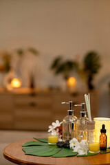 Spa aromatherapy setup creating relaxation tranquil ambiance warm lighting for self care wellness experience home or professional setting