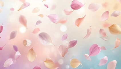 Floating Petals Symphony. A Dance of Light and Delicate Hues in an Abstract Realm.