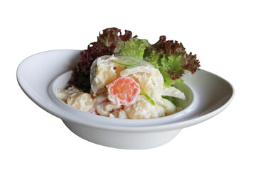 Delicious potato salad beautifully served on a stylish plate, capturing the essence of fresh ingredients and culinary delight