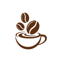 Coffee Cup with Coffee Beans Illustration for Cafe or Coffee Shop Branding and Promotional Material Design Template