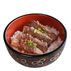 A beautifully presented bowl of Japanese beef rice