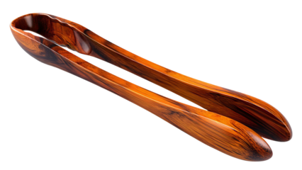 PNG of Elegant wooden tongs featuring a smooth, polished finish and rich grain, perfect for serving dishes.