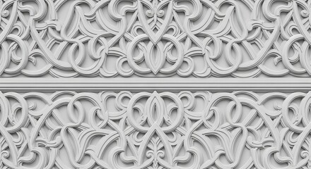 Intricate white floral pattern with arabesque details isolated on white background