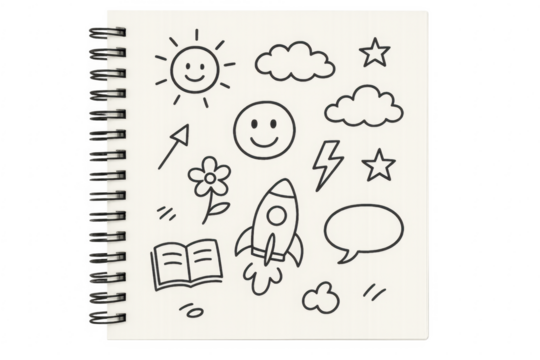 Notebook with hand drawn doodle sketches and transparent background - Powered by Adobe