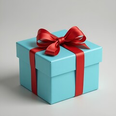 Obraz premium Brightly colored gift box with a red ribbon tied around it perfectly, wrapped gift, present box, birthday gift 