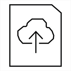 Document with cloud upload icon line art on white background file data