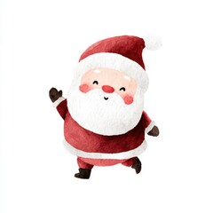A charming watercolor illustration of a jolly Santa Claus waving cheerfully, perfect for holiday-themed designs, greeting cards, and festive decorations,