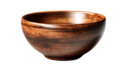 PNG of A beautifully crafted wooden bowl with rich, dark brown tones and smooth finish, perfect for serving or decorative purposes.