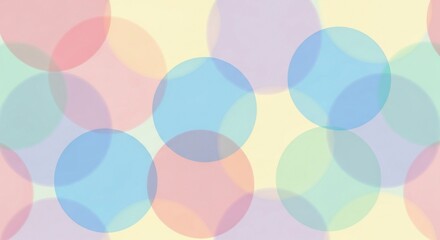 Pastel-colored translucent circles overlap in a blurred, abstract composition, creating a soft and dreamy effect on a cream background