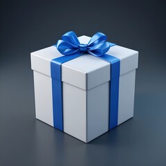 Obraz premium White Gift Box with Red Ribbon on Blue Background 