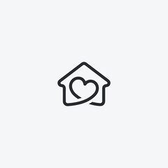 House and Heart Line Art Logotype: Abstract love home symbol for real estate, mortgage, property, family, charity, senior care, insurance company branding design element.