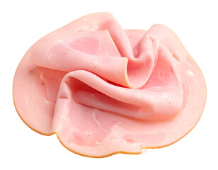 A single slice of cooked ham folded and isolated on transparent background