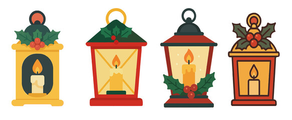 Obraz premium Set Illustration of Template christmas lamp element design with clasiccal style with png Transparent 