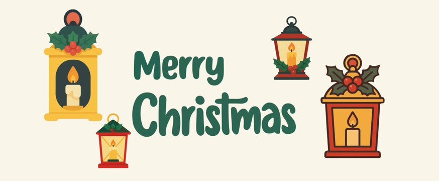 Set vector Illustration of banner horizontal Template christmas lamp element design with clasiccal style 