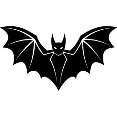 A striking black silhouette illustration of a spooky halloween bat with outstretched wings perfect for seasonal decorations and graphic design projects