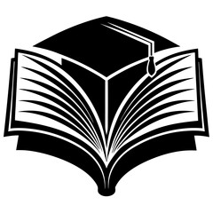 Minimalist black silhouette illustration of an open book symbolizing knowledge learning and education perfect for academic or literary themes