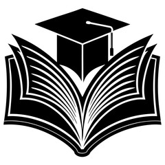 Minimalist black silhouette illustration of an open book symbolizing knowledge learning and reading perfect for educational or literary themes