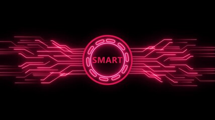 Futuristic red neon smart icon animation on black background, representing intelligent technology and digital solutions with glowing circuit designs for modern applications - Powered by Adobe