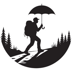 Adventure Awaits Hiking Silhouette with Umbrella - Perfect for Outdoor Exploration and Travel Concepts
