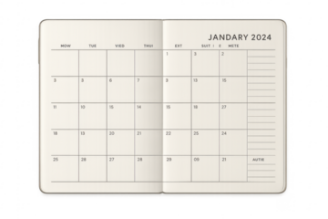 Open planner showcasing january 2024 calendar page