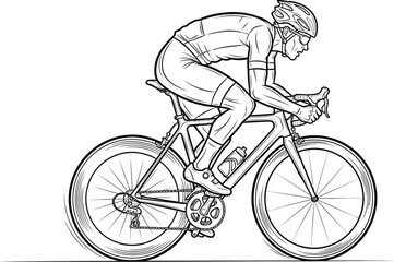 Fototapeta premium Cyclist Riding Bicycle, Sportswear, Helmet on White Background
