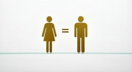 A golden gender equality symbol showing a female figure and a male figure with an equals sign between them.