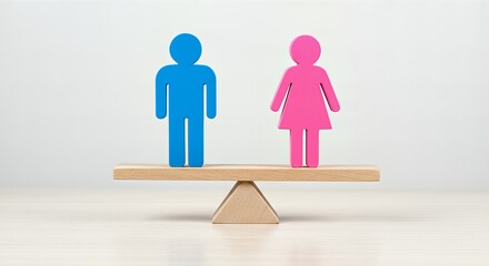Conceptual image of gender equality, with male and female figures on a balance scale.