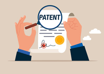 Patent office. intellectual property, patented protection. Vector flat illustration