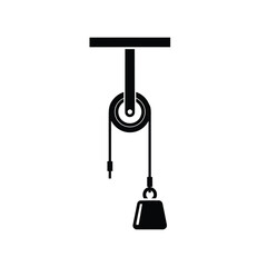 Black pulley system with weight and rope physics science