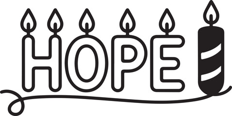 Illuminated Hope: A beacon of HOPE is formed by letter candles, symbolizing optimism and the radiant flame of enduring belief. 